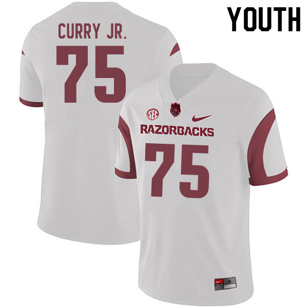 Youth #75 Ray Curry Jr. Arkansas Razorbacks College Football Jerseys Sale-White - Click Image to Close